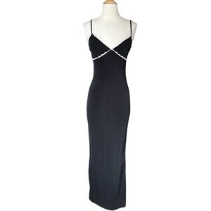 WHITE FOX Only The Young Black Maxi Slip Dress Pink‎ Lace Trim Y2K Glam